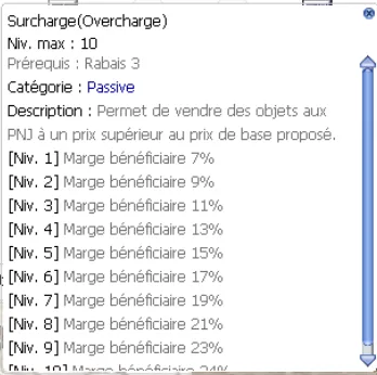 fenêtre de compétence Surcharge (Overcharge), niveau max 10