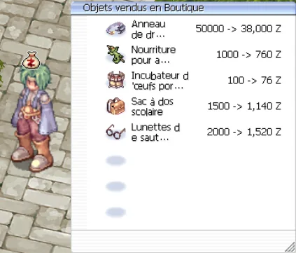 boutique du Taming Merchant avec la Bague de dressage à 50 000 Zeny