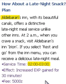 détail de la collation nocturne, auberge d'Aldebaran, 02:00-03:00