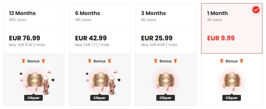 Tarifs d'abonnement