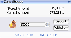fenêtre de la banque (Zeny Storage)