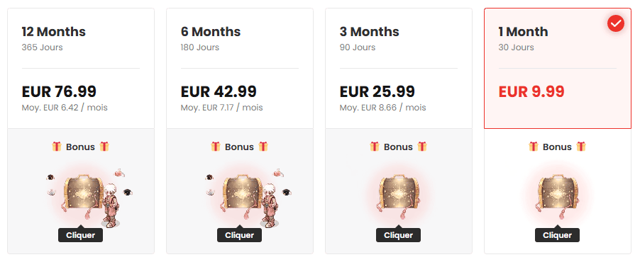 Tarifs d'abonnement