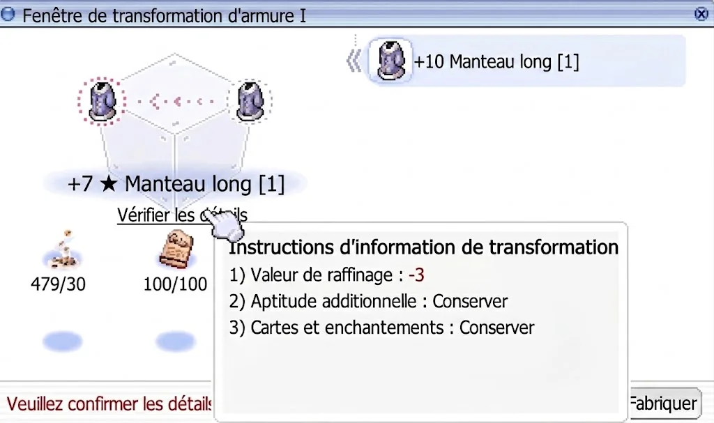 exemple d'activation d'une armure +10 vers +7 étoile, règle stable