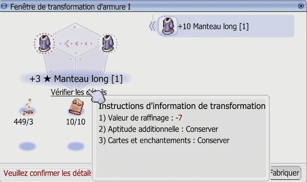 exemple d'activation d'une armure +10 vers +3 étoile, règle intense