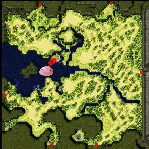 emplacement de Poring Village sur la carte du monde, à l'ouest de Prontera