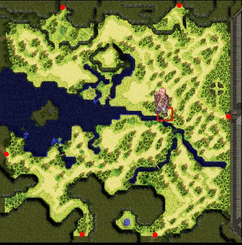 emplacement des Égouts de Prontera sur la carte, à l'ouest de Prontera