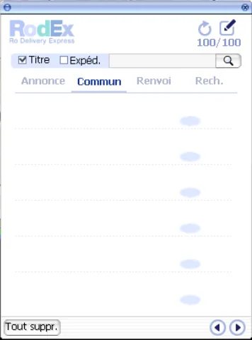 fenêtre RodEx avec les onglets Notice, Normal, Return et Search