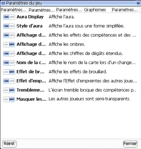 fenêtre Game Settings, onglet Effect Settings