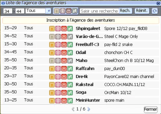 liste de l'Agence des aventuriers avec les groupes disponibles