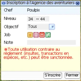 formulaire d'inscription à l'Agence des aventuriers