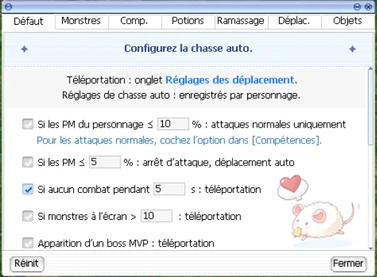 onglet Basic des réglages de l'Auto Hunt